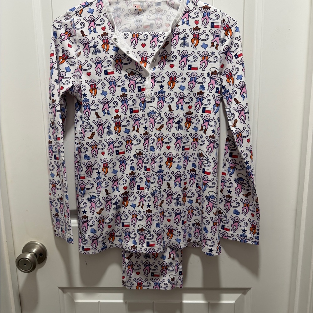 Roller Rabbit White Kids Pajama Set with Multicolor Monkey Print